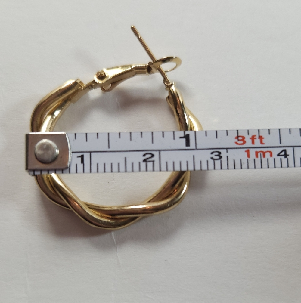 Gold Tone Twist Rope Double Hoop Earrings Modern Hoops - Picture 6 of 6